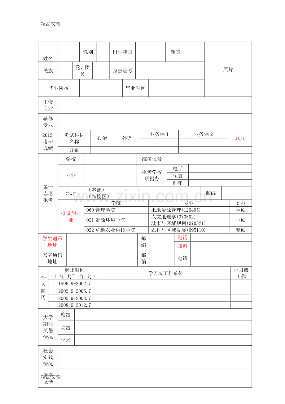 研究生调剂个人简历模板资料讲解.doc_第1页