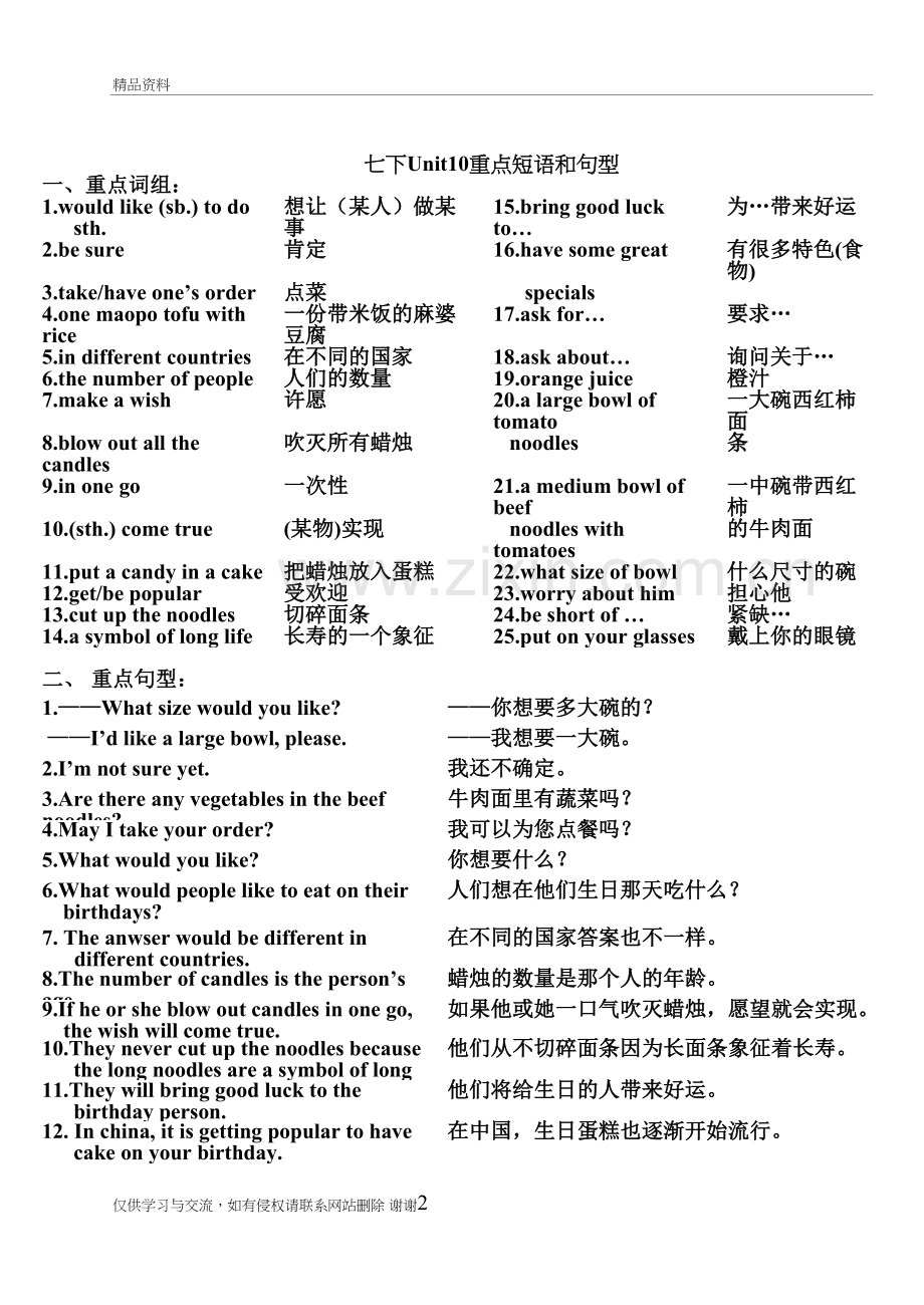 七年级下册U10知识点汇总教学总结.doc_第2页