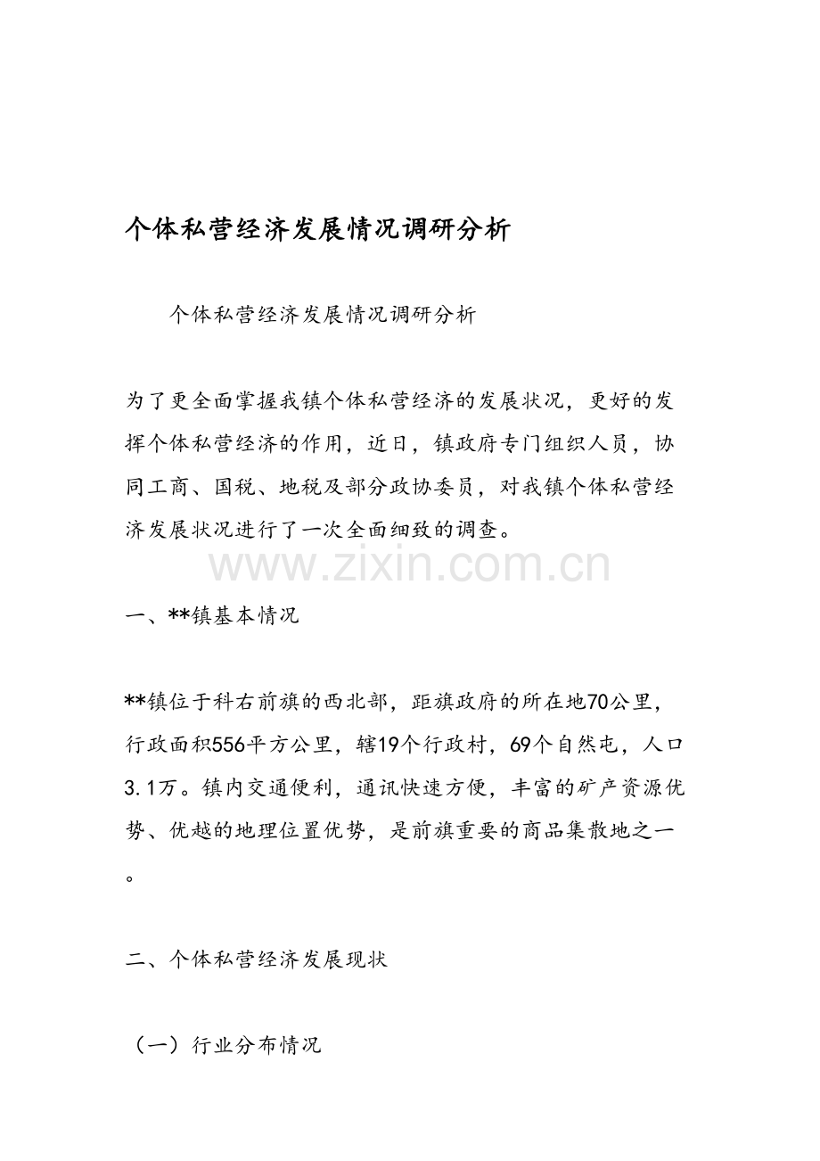 个体私营经济发展情况调研分析教学总结.doc_第1页