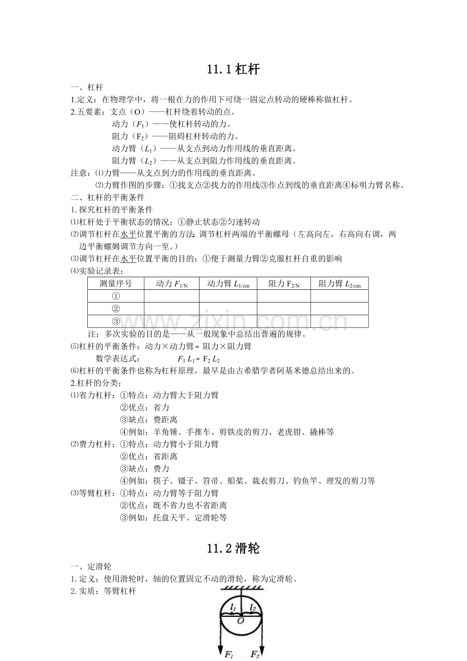 第十一章-简单机械和功--基本知识点讲课讲稿.doc_第1页