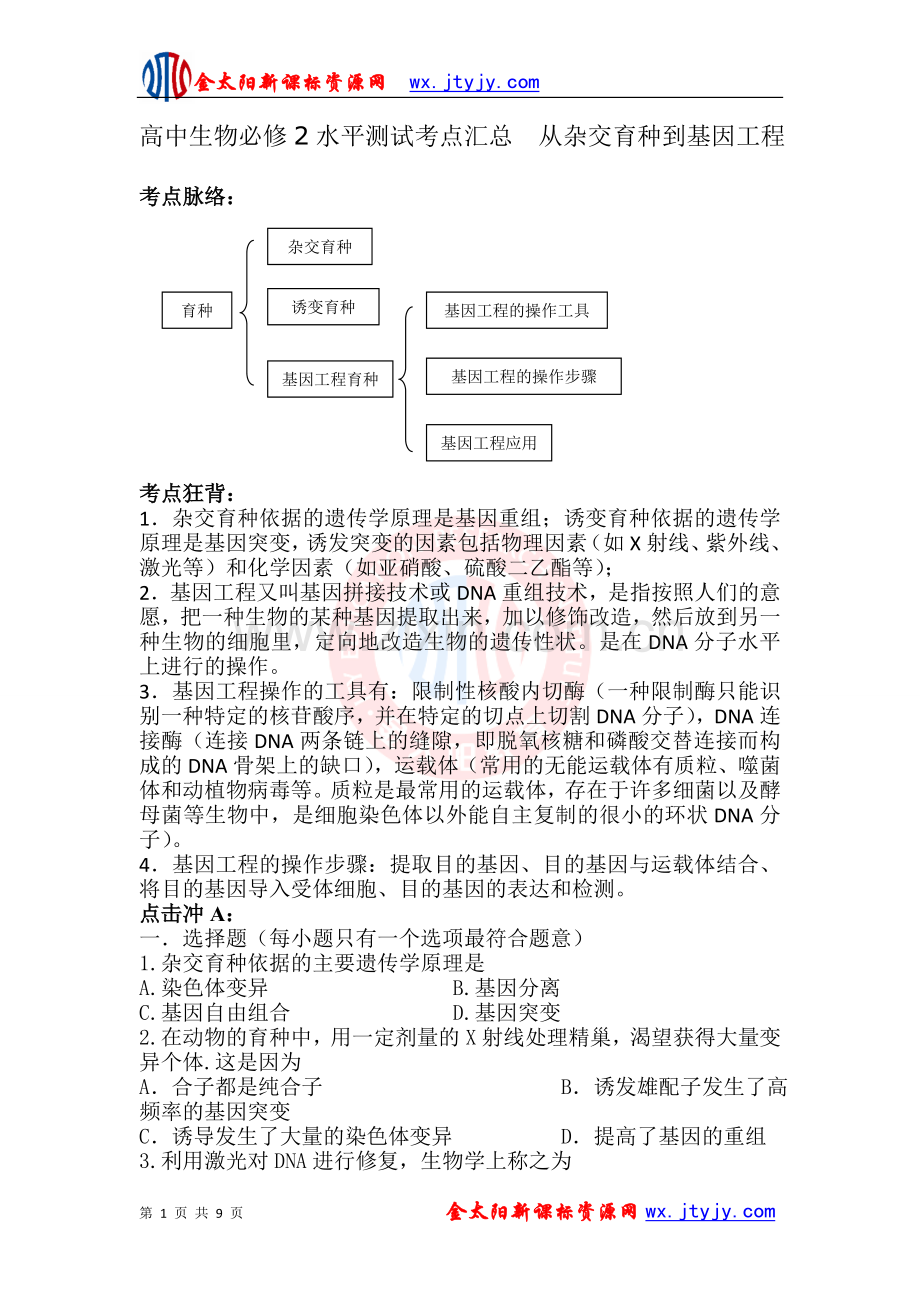 高中生物必修2水平测试考点汇总教学教材.doc_第1页