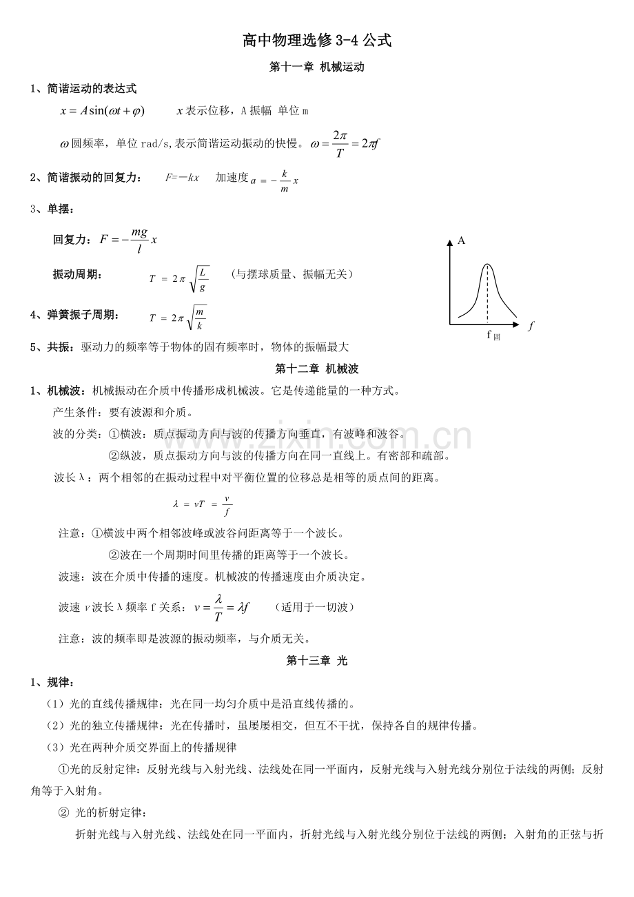高中物理选修3-4公式培训资料.doc_第1页