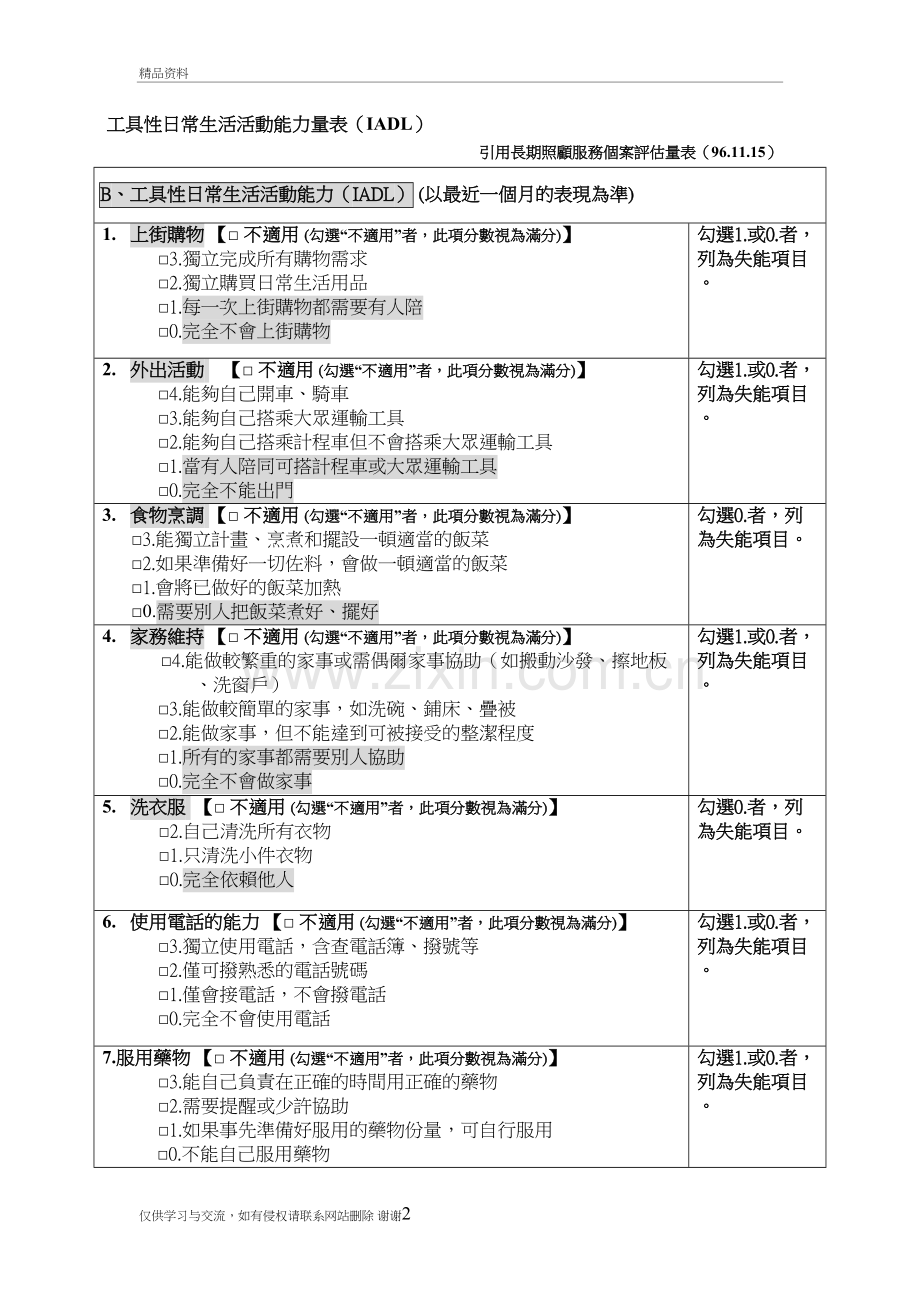 工具性日常生活活动能力量表(IADL)教学文案.doc_第2页