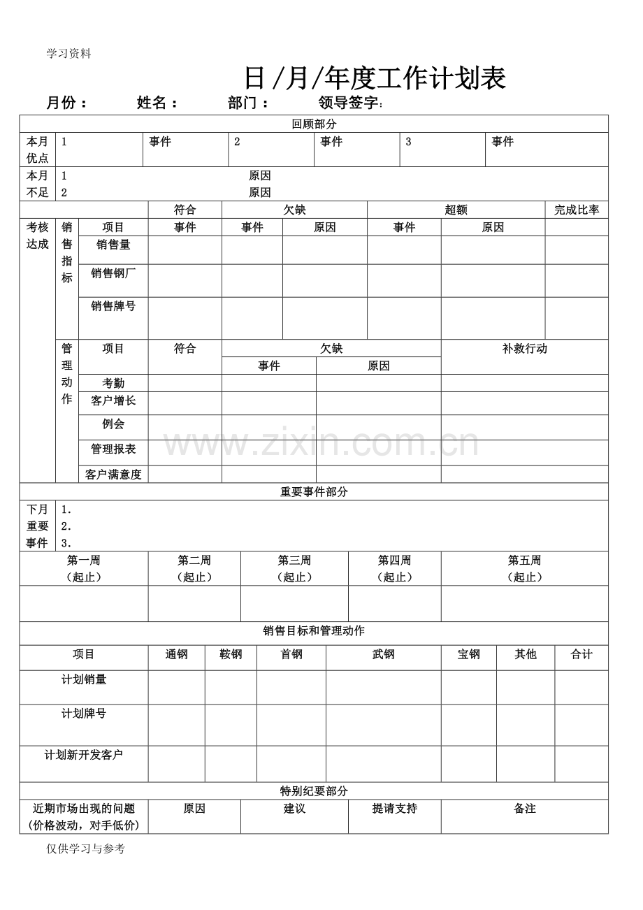 完整销售月度工作计划表说课讲解.doc_第1页