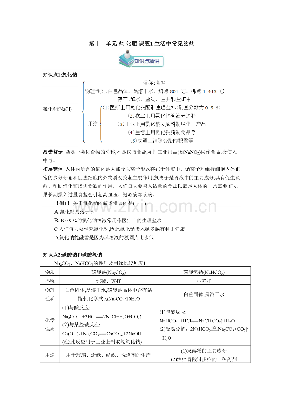人教版九年级化学下册第十一单元盐、化肥知识点教案资料.doc_第2页