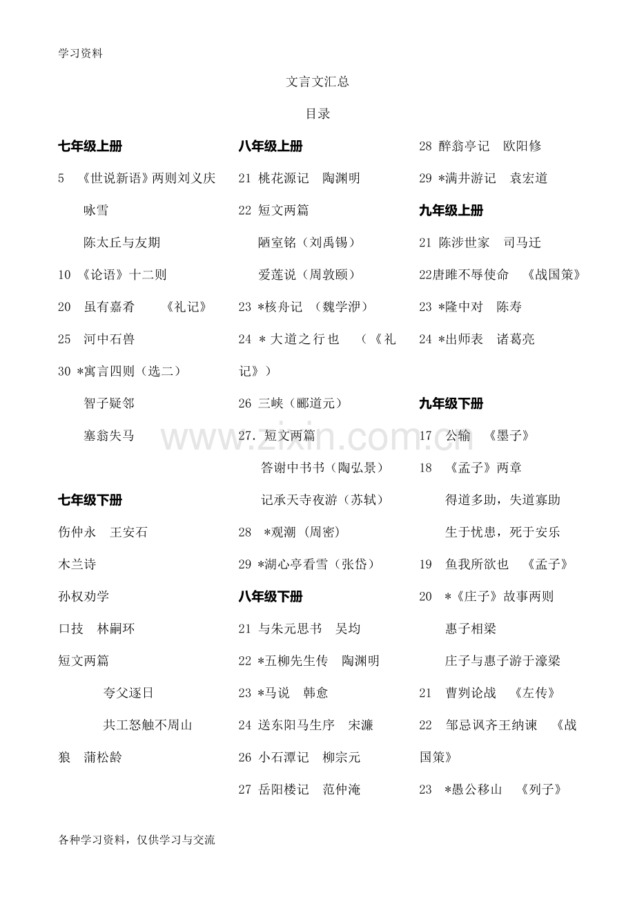 人教版初中语文文言文大全资料讲解.doc_第1页