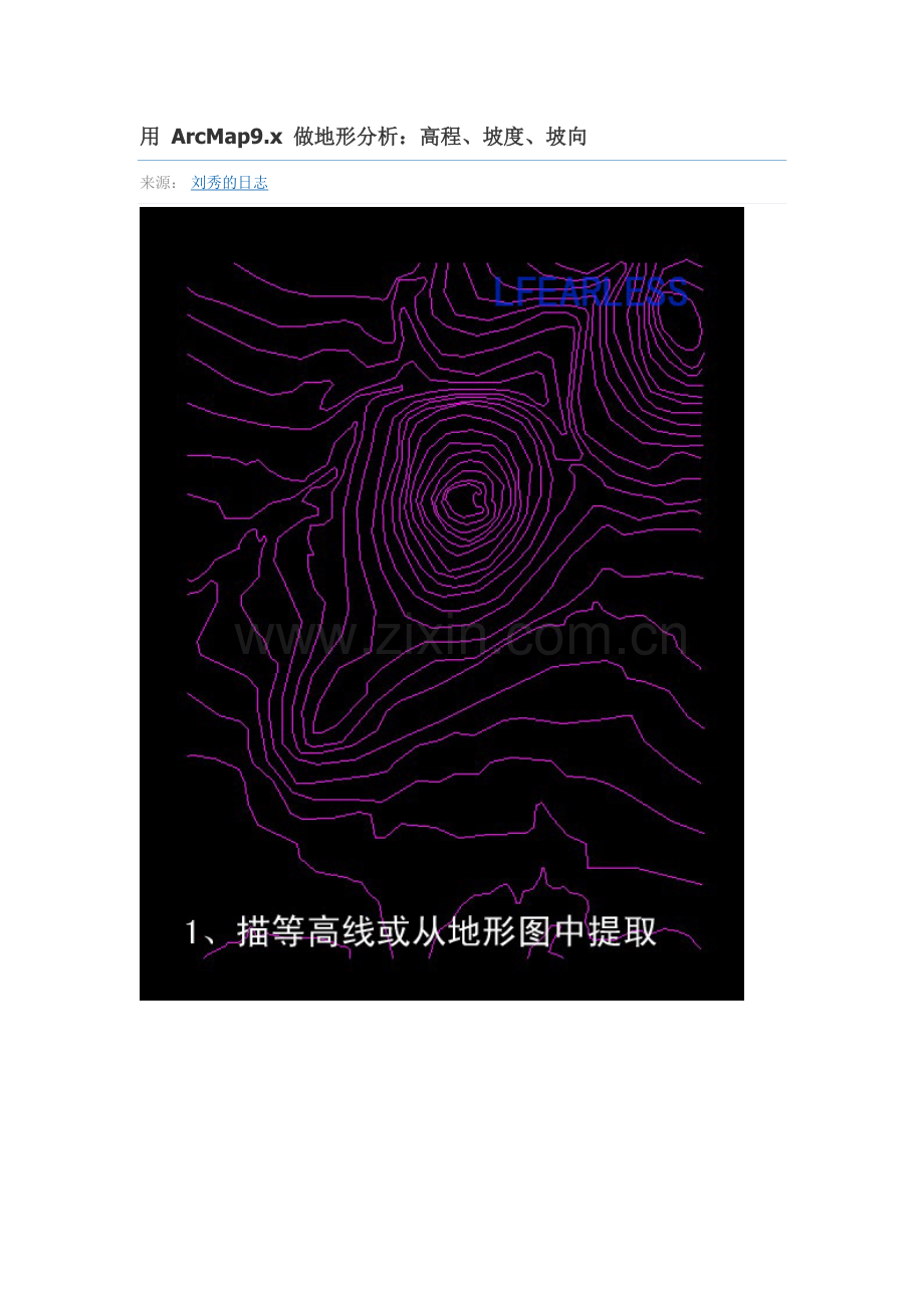用arcgis做高程坡度坡向分析(等高线)教学教材.docx_第1页