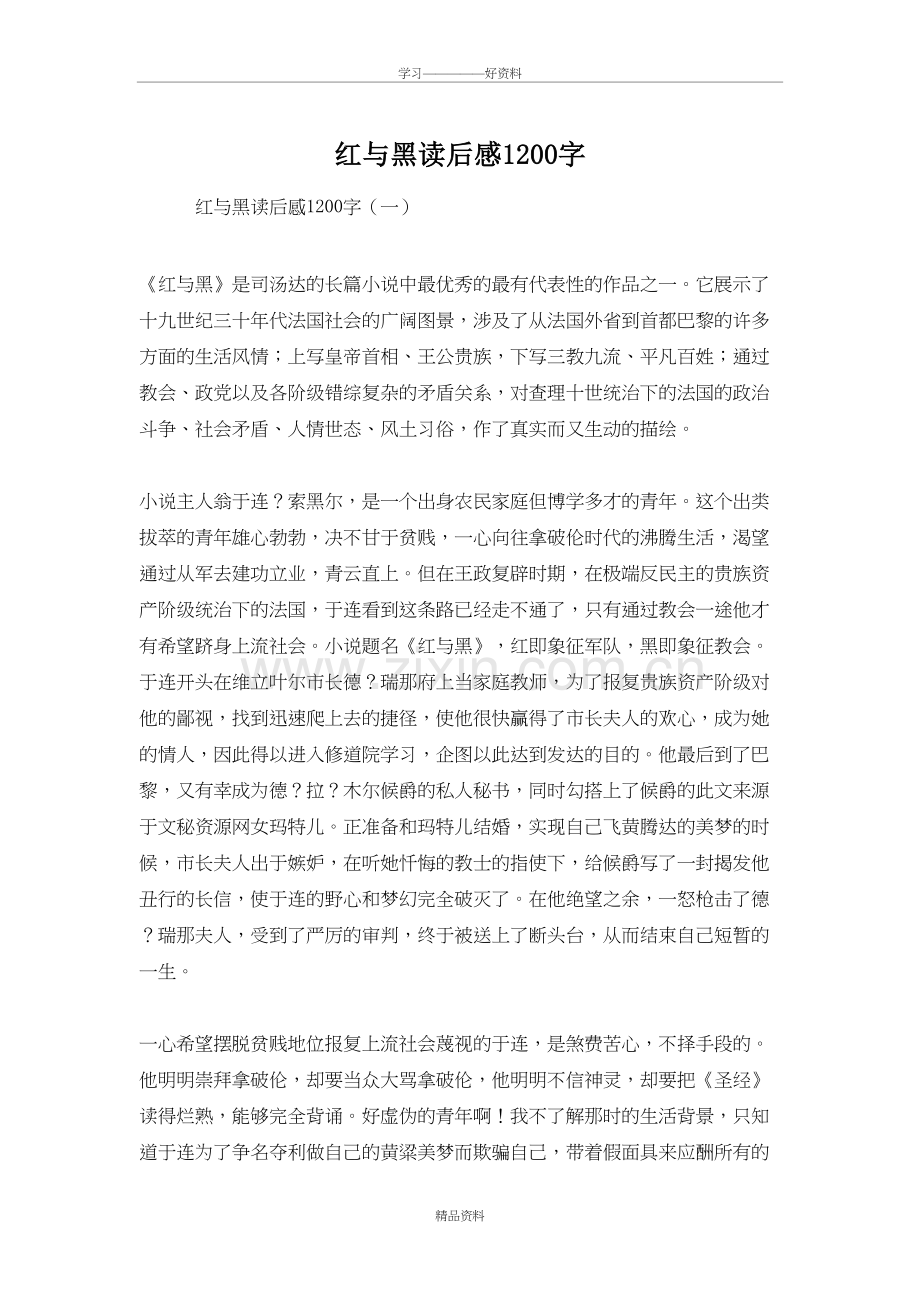 红与黑读后感1200字说课讲解.doc_第2页