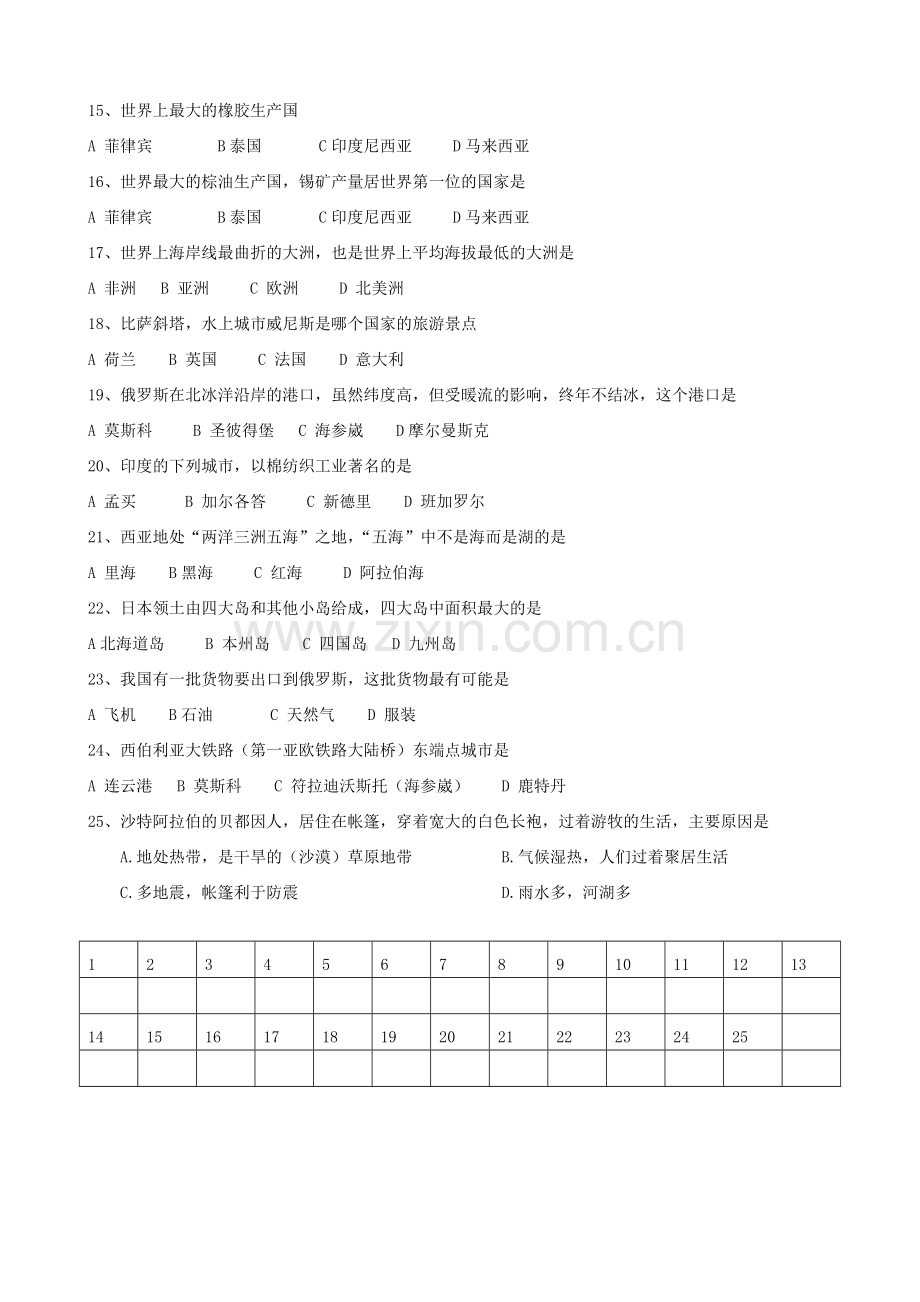 七年级下册地理第一次月考试卷知识讲解.doc_第2页