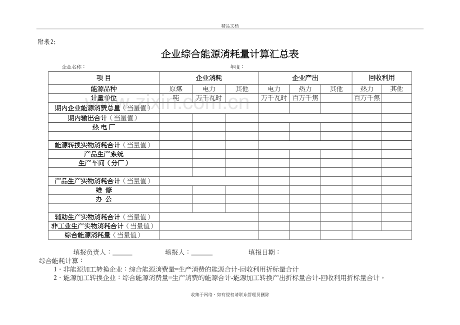 企业综合能源消耗量计算汇总表教学提纲.doc_第2页