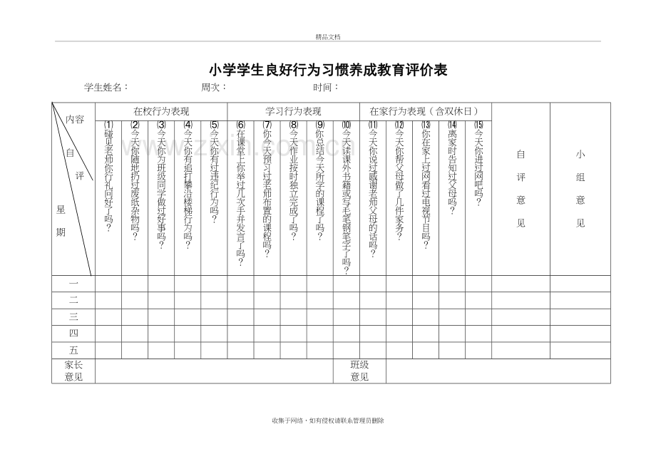 小学学生良好行为习惯养成教育评价表资料讲解.doc_第2页