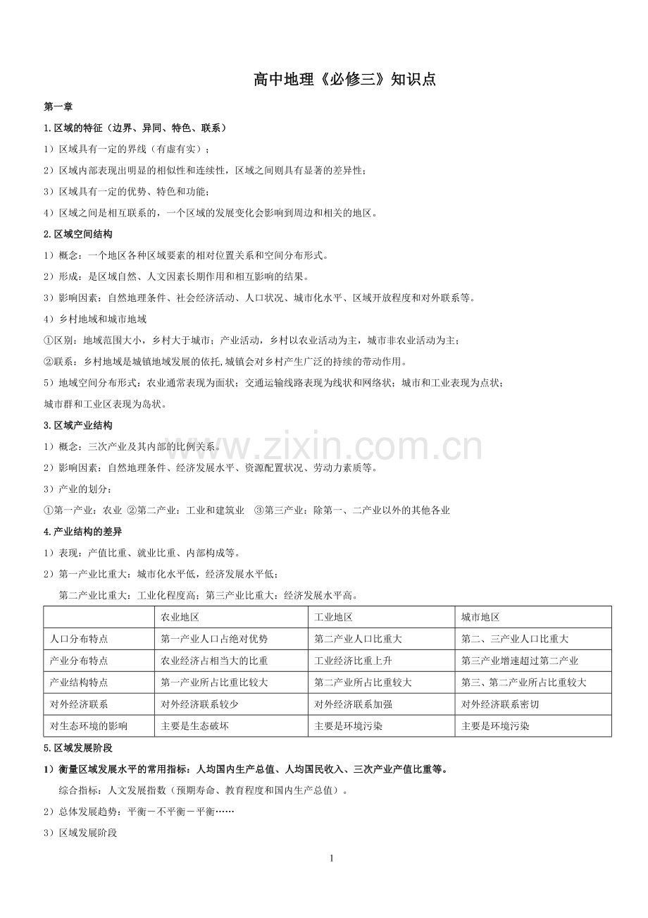 湘教版高中地理必修三知识点复习课程.doc_第1页