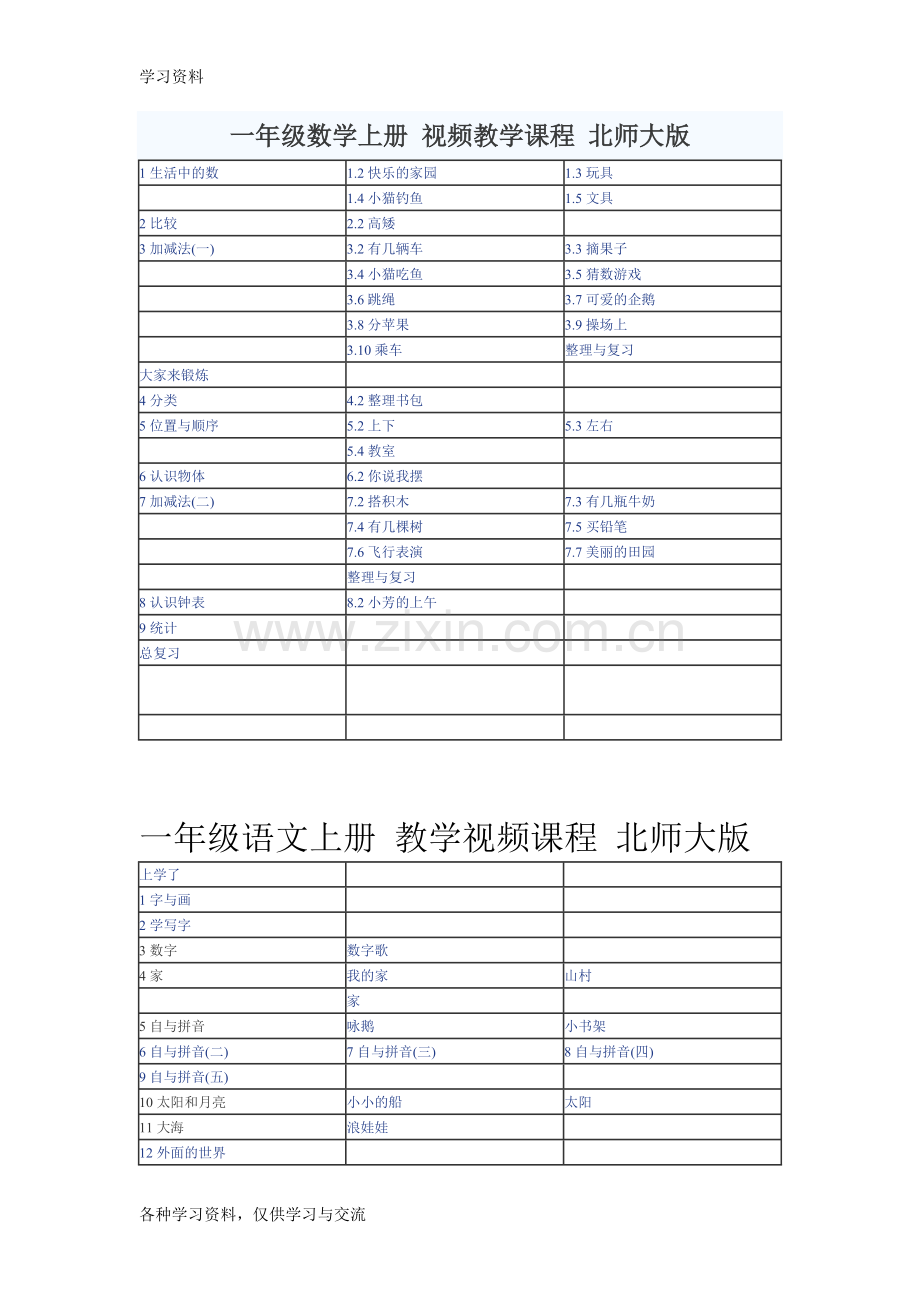 一年级数学上册-视频教学课程-北师大版教程文件.doc_第1页