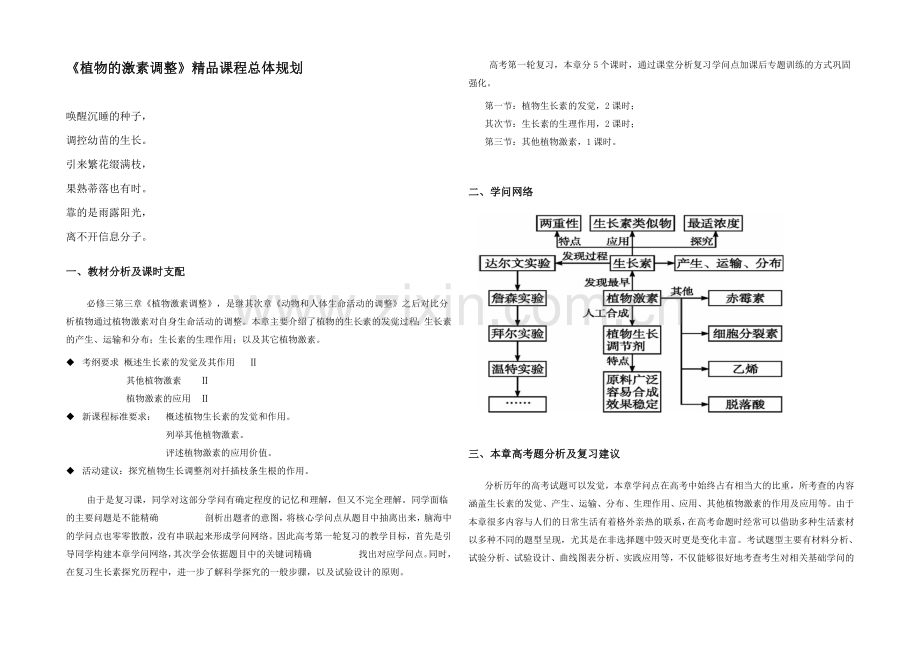 2021版高中历史岳麓版考点考点规划-植物的激素调节.docx_第1页
