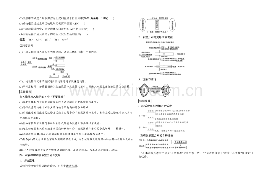 2022年高三生物(人教版)一轮复习-基础课时案7-物质跨膜运输的实例和方式-基础回顾.docx_第2页