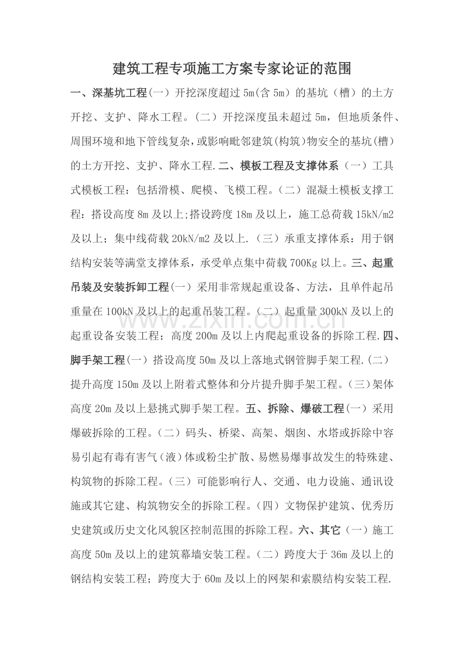建筑工程专项施工方案专家论证的范围.doc_第1页