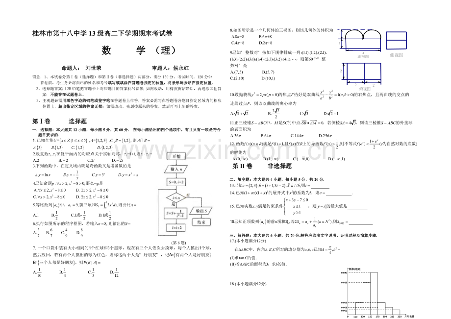 广西省桂林市2020-2021高二下学期期末考试数学试卷(理)-Word版含答案.docx_第1页