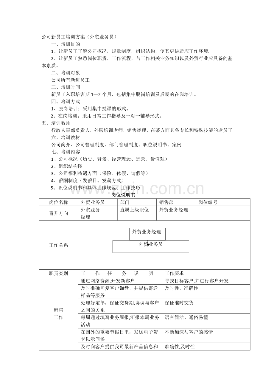 新员工培训方案(外贸业务员).docx_第1页
