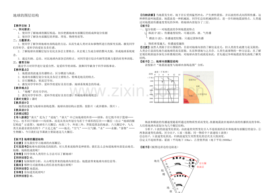2020年新人教版高中地理必修1：教案1.4《地球的圈层结构》.docx_第1页