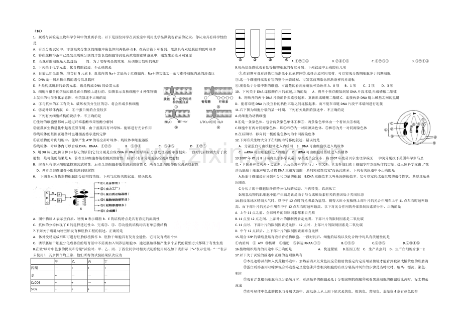 2021年高考生物小题专练系列16-Word版无答案.docx_第1页
