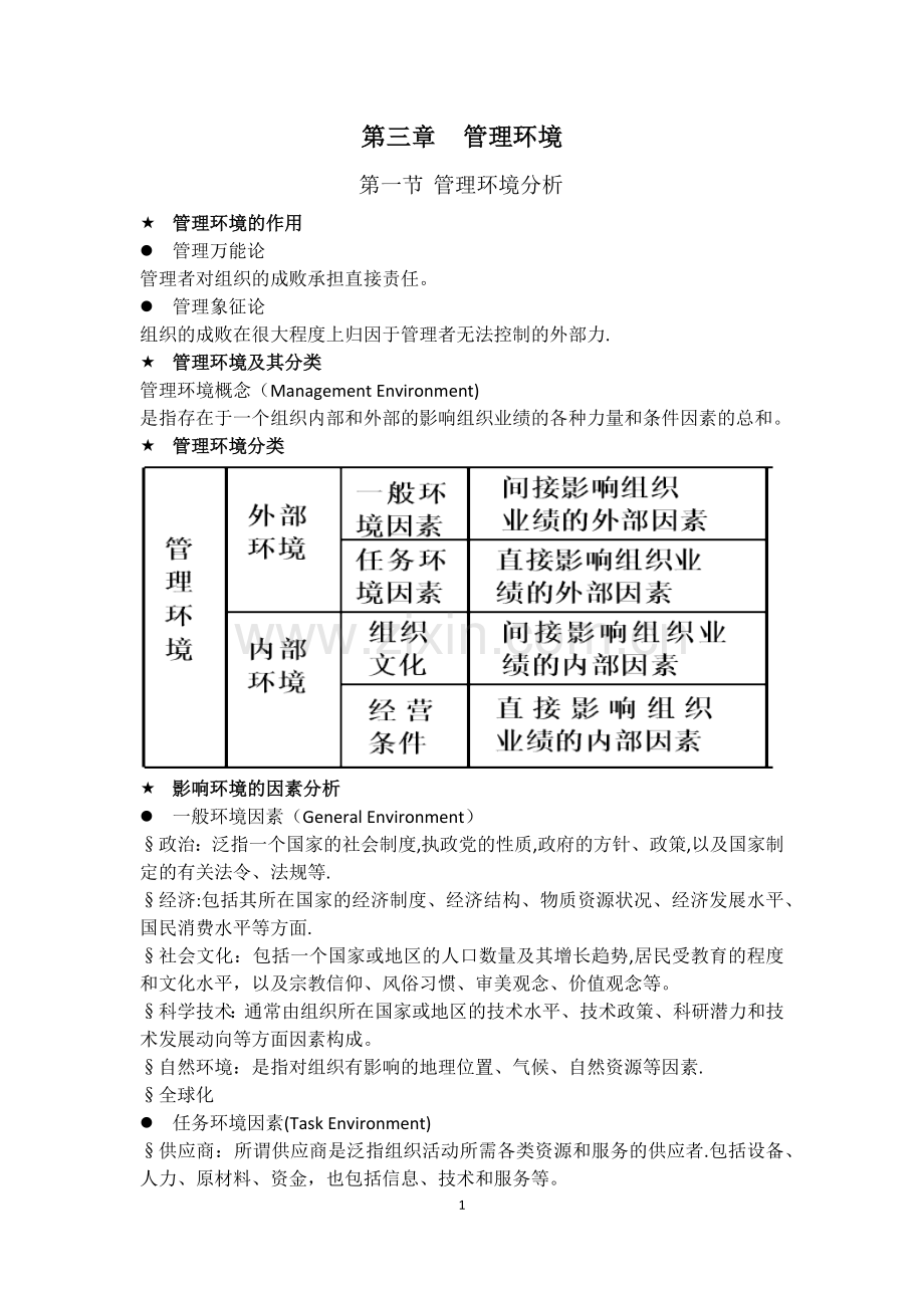 管理学笔记整理-第三章-管理环境.doc_第1页