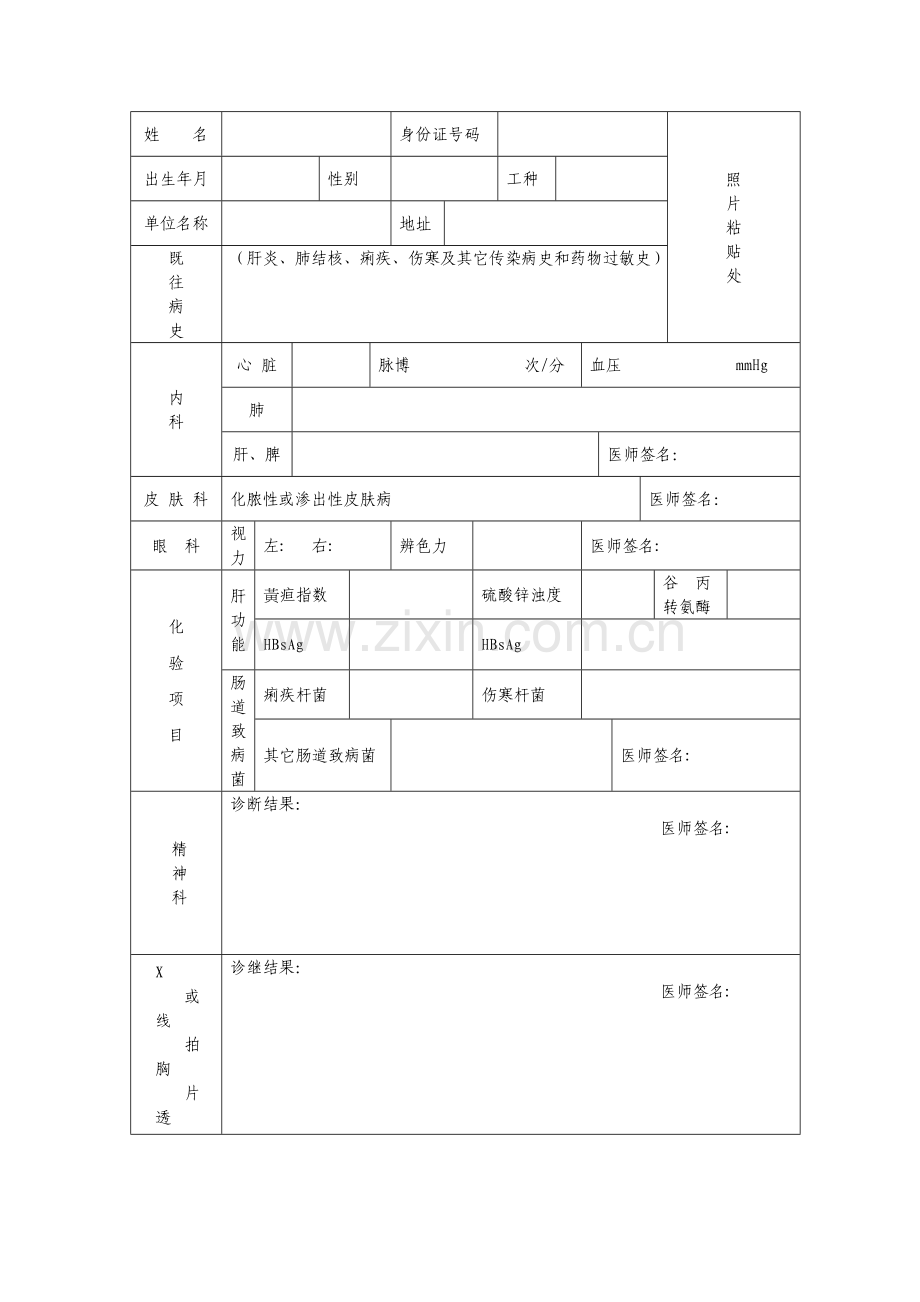 药店从业人员体检表.docx_第1页