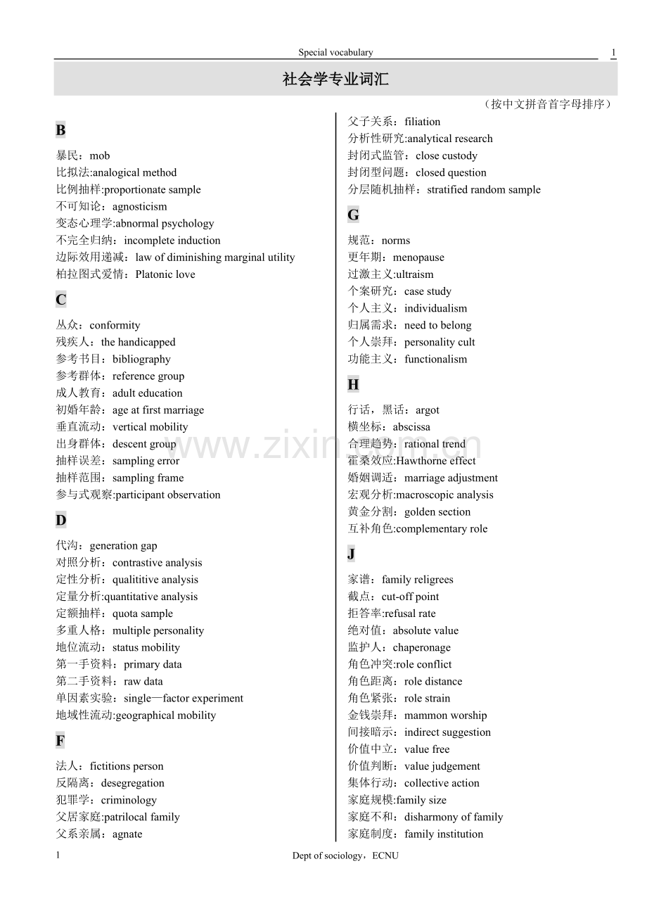 社会学专业词汇中英文对照.doc_第1页