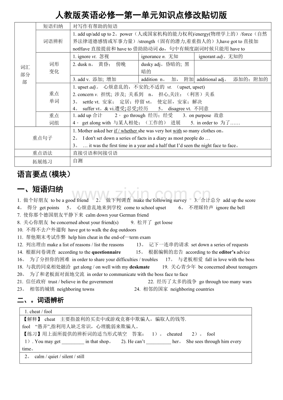人教版英语必修一第一单元知识点详解.doc_第1页