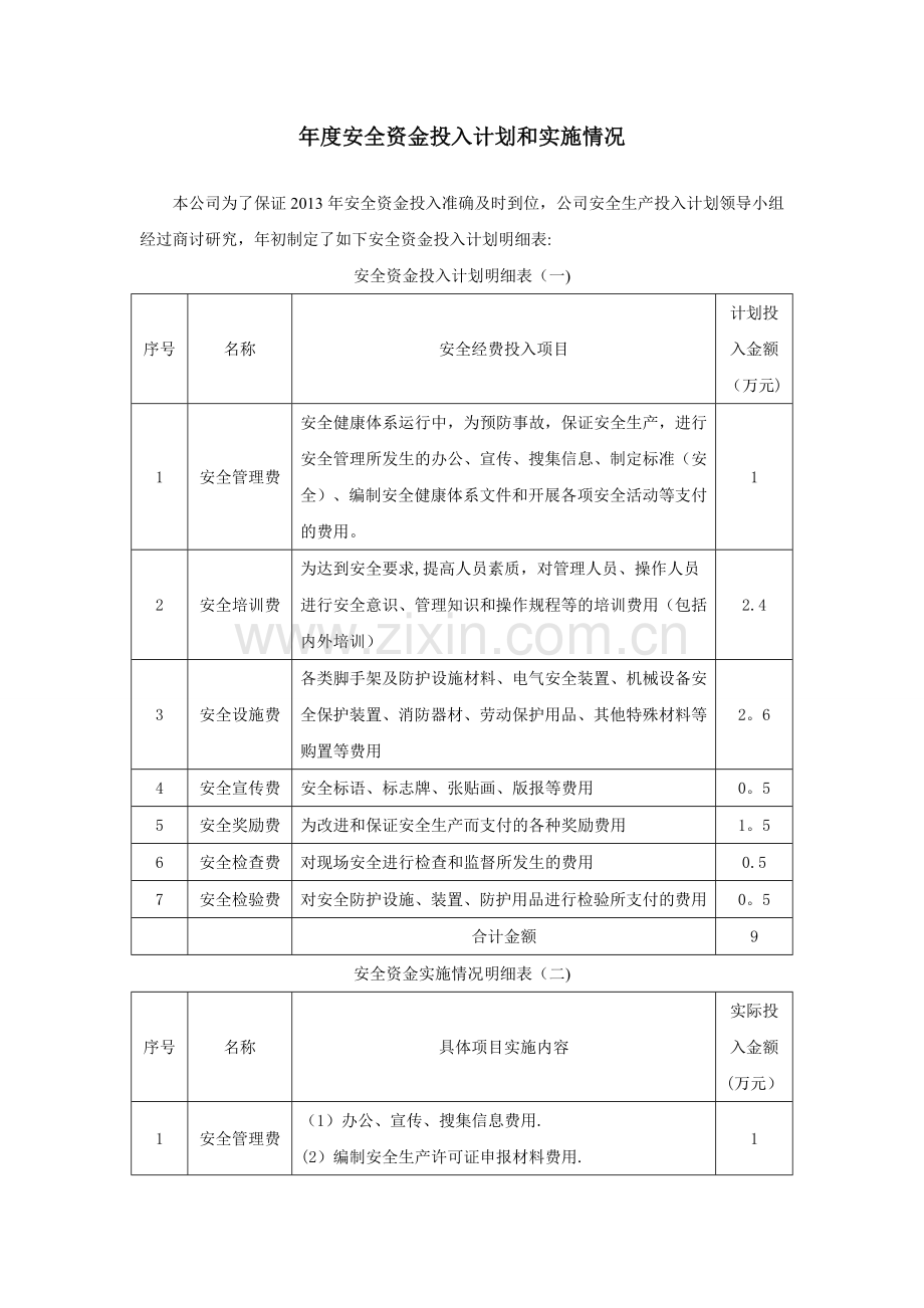 年度安全资金投入计划和实施情况.doc_第1页