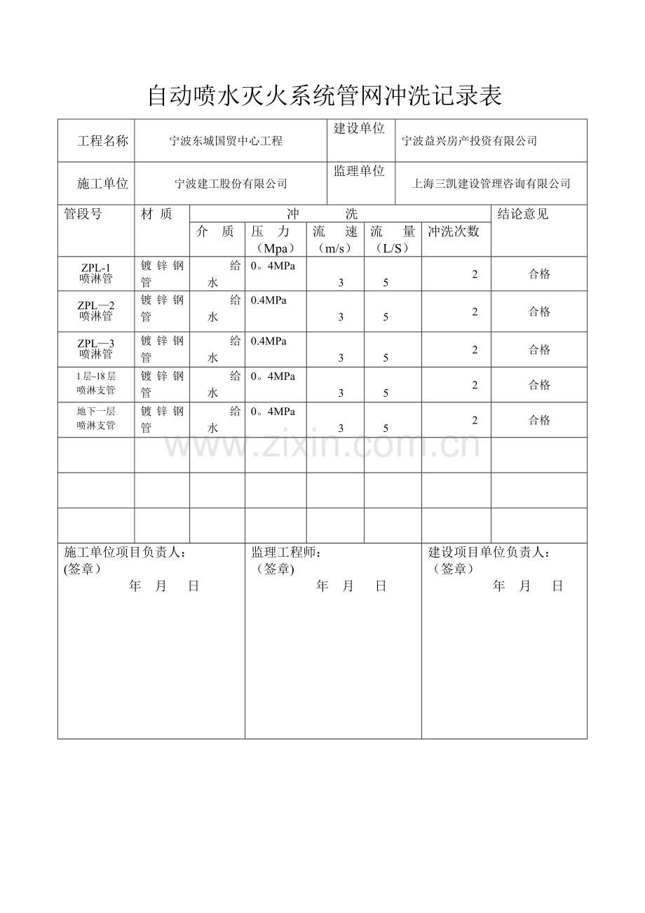 自动喷水灭火系统管网冲洗记录表.doc_第1页