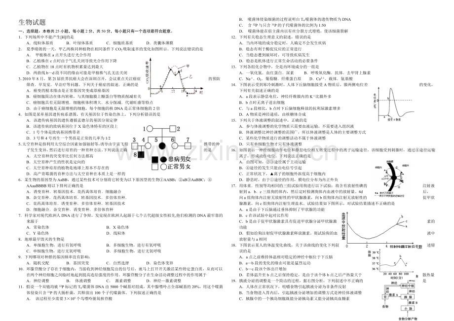 高三优题训练系列之生物(13)Word版含答案.docx_第1页