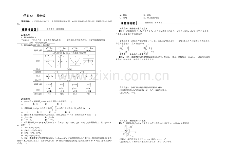 【】2021高考数学(福建-理)一轮学案53-抛物线.docx_第1页