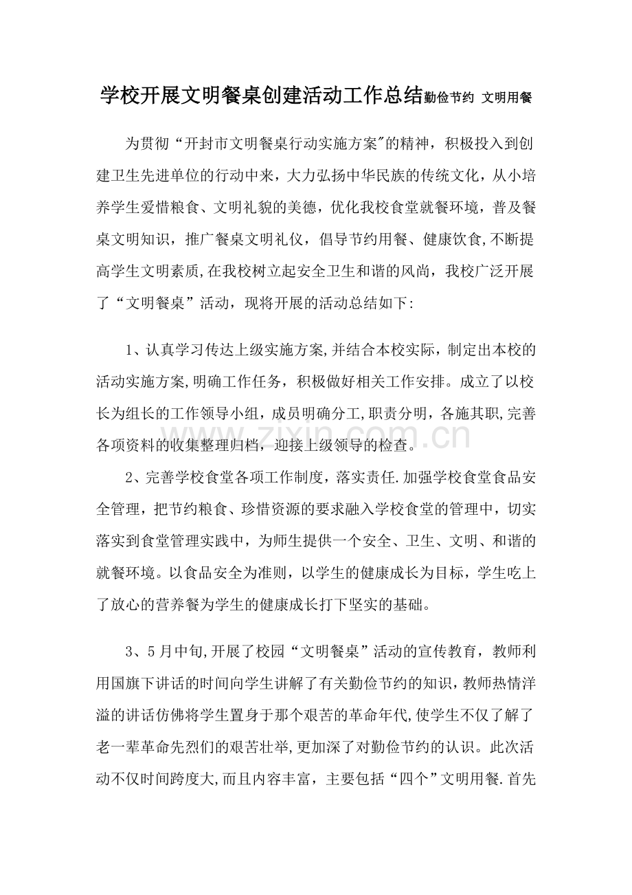 学校开展文明餐桌创建活动工作总结.doc_第1页