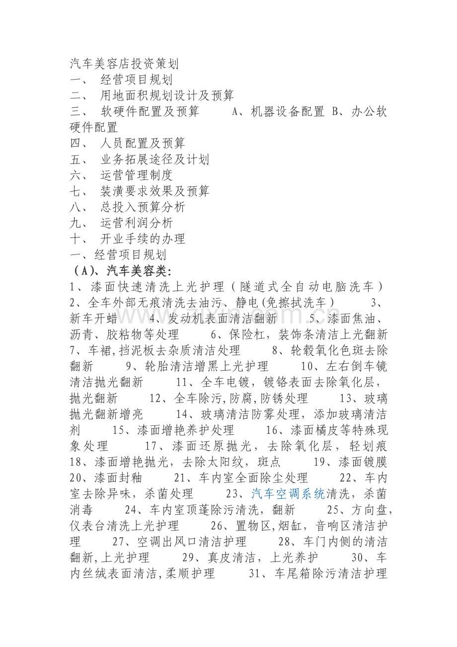 汽车美容店投资策划.doc_第1页