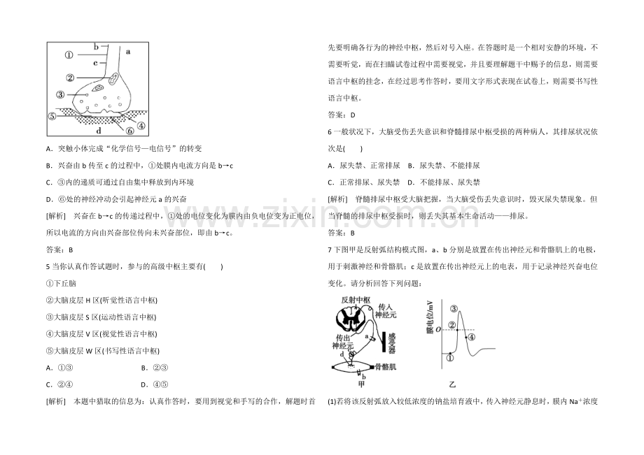 2021高考生物一轮小专题复习之限时训练：3-3神经调节Word版含答案.docx_第2页