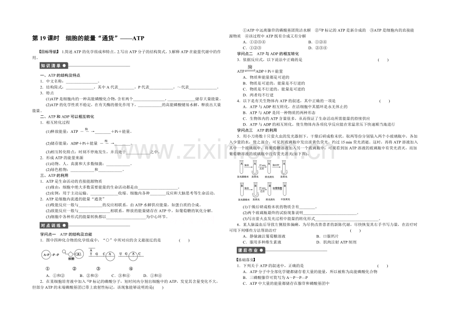 2021-2022高中生物(人教版必修一)：第五章-细胞的能量供应和利用-课时作业19.docx_第1页