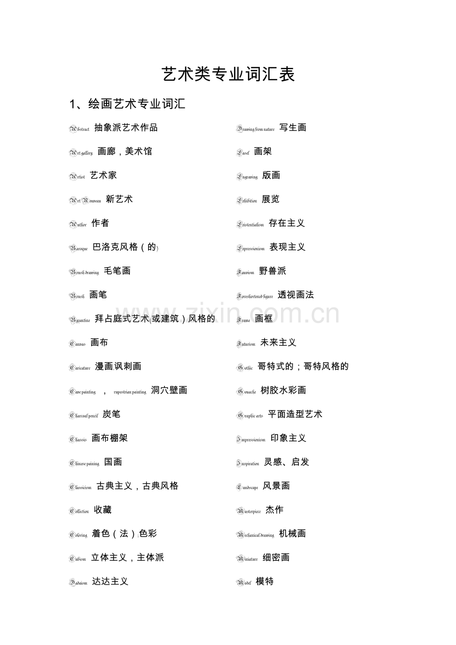 艺术类专业词汇表.doc_第1页