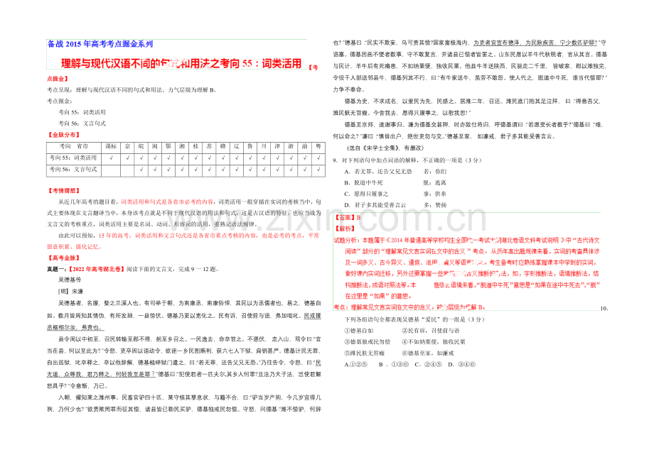 2021年高考语文考点总动员专题55-词类活用(解析版).docx_第1页