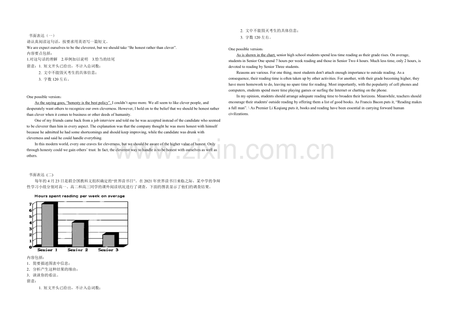 福建省漳州市2021届高三5月高考适应性试题英语书面表达-Word版含答案.docx_第1页