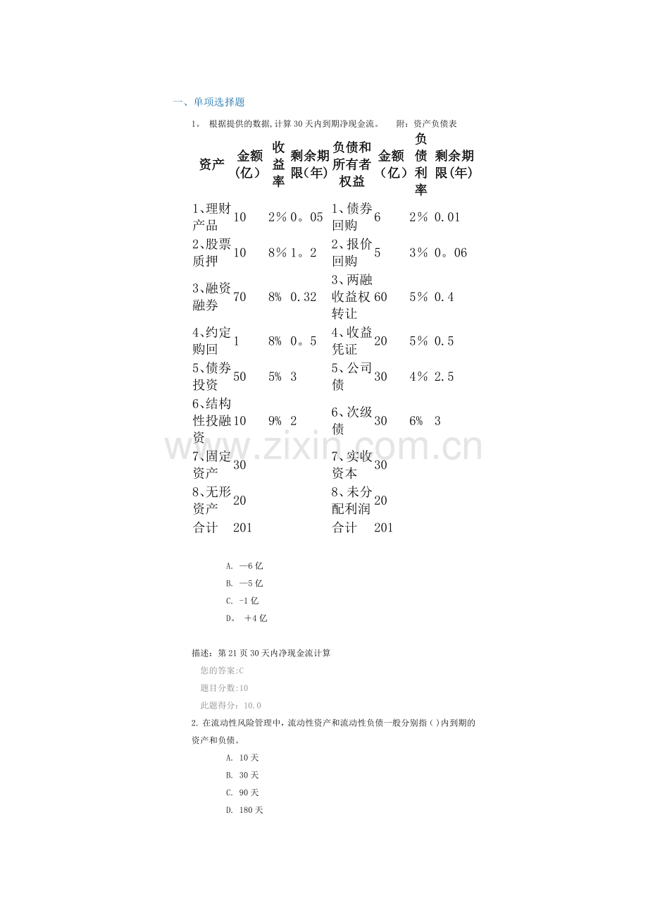 流动性风险管理的维度课后测试(100).doc_第1页