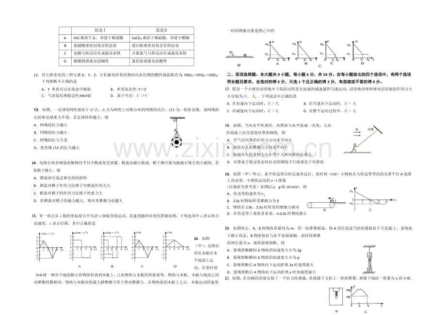 广东省实验中学2021届高三第一次阶段考试理综-Word版含答案.docx_第2页
