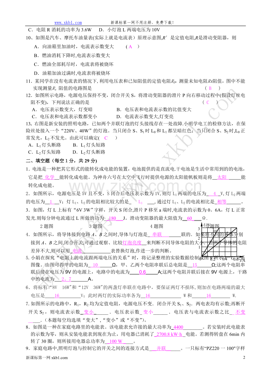 九年级物理电学测试题及答案.doc_第2页