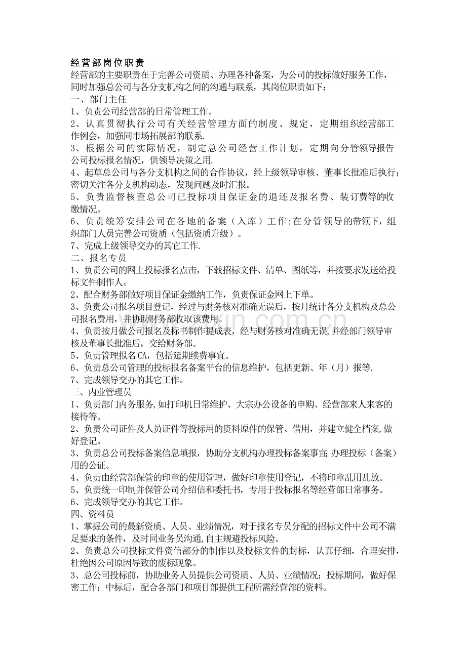 经营部岗位职责77988.doc_第1页
