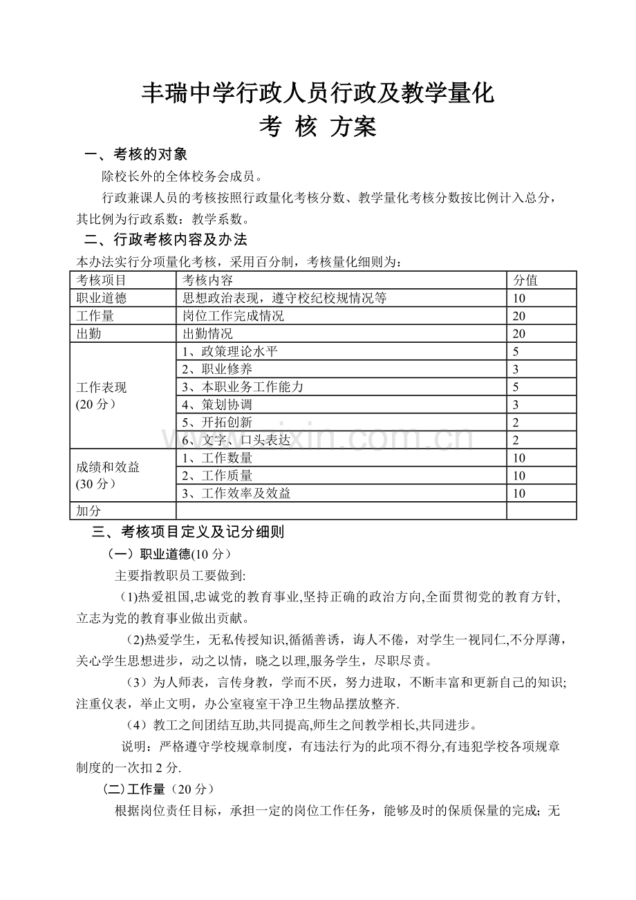 丰瑞中学行政人员行政及教学考核.doc_第1页