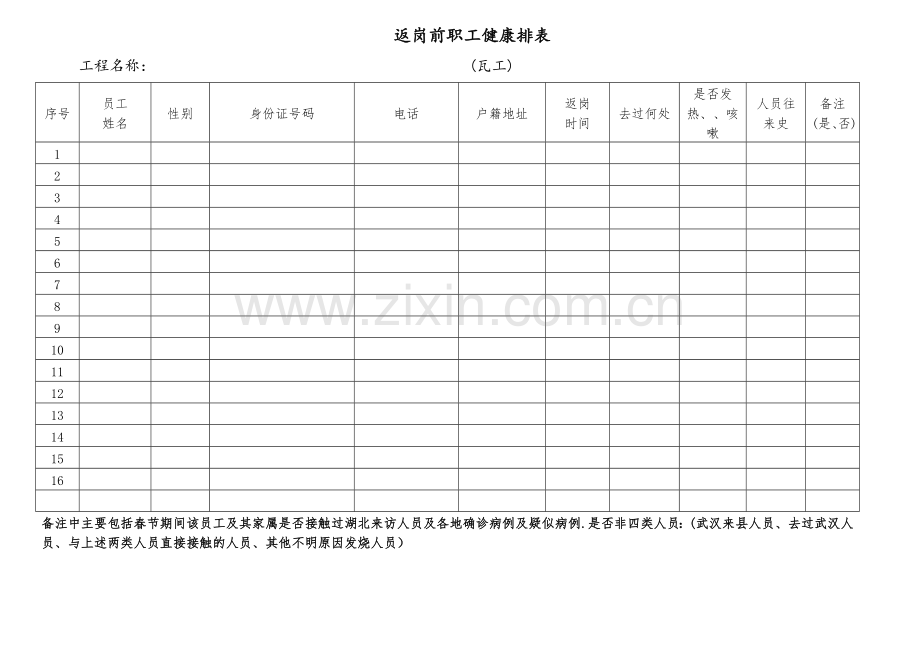 疫情期间返岗前职工健康排表.doc_第1页