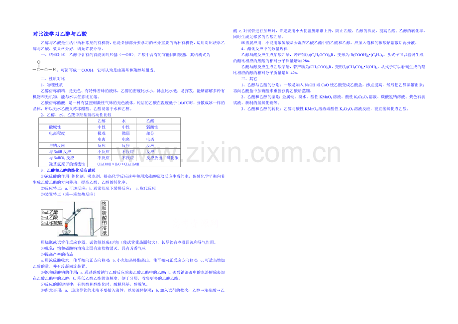 2013-2020学年高一下学期化学人教版必修2素材-对比法学习乙醇与乙酸.docx_第1页