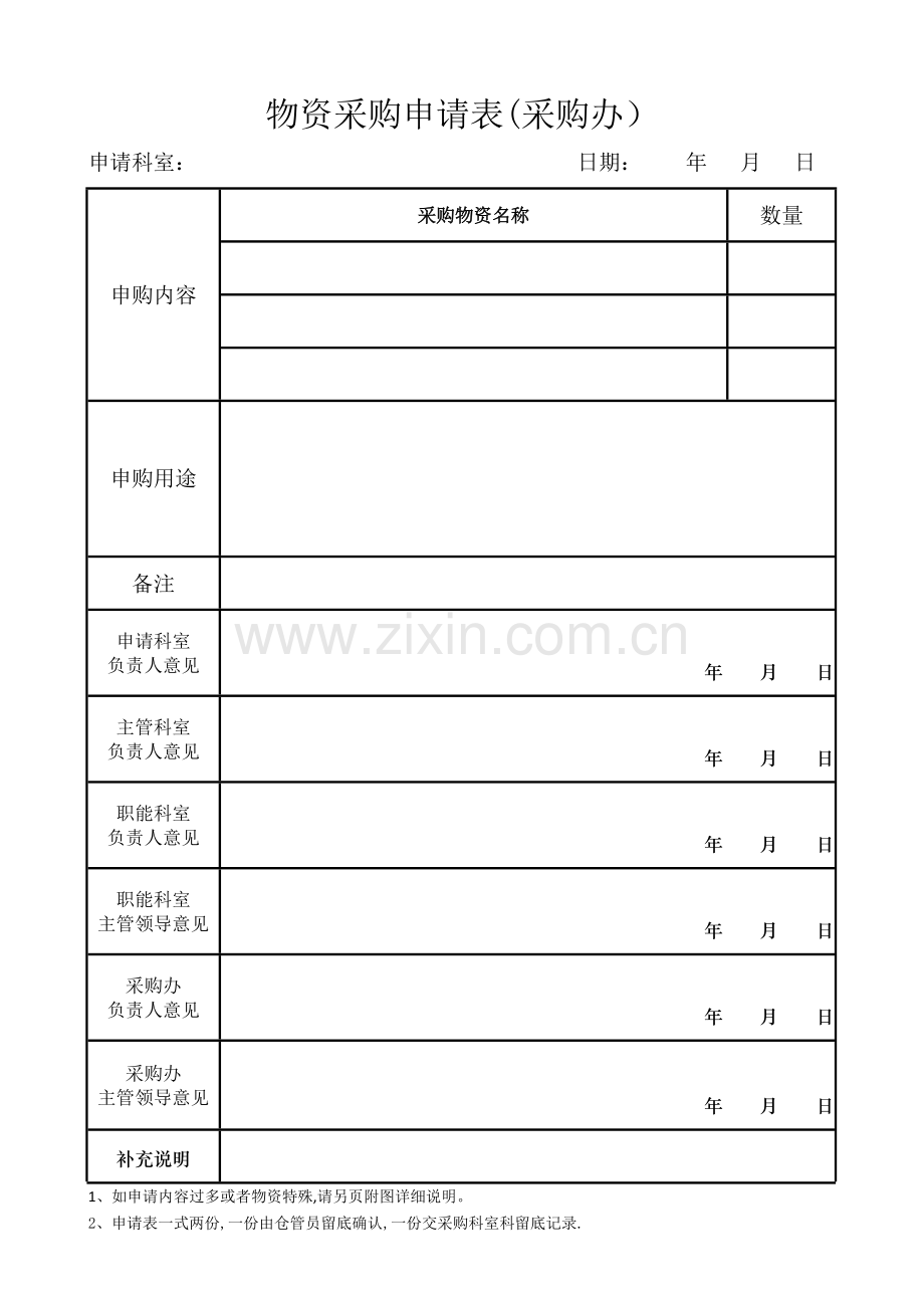 物资采购申请表(通用).doc_第1页