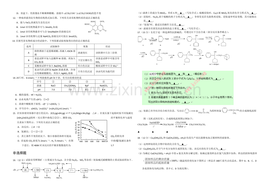 江苏省盐城市2021届高三上学期期中考试--化学-Word版含答案.docx_第2页