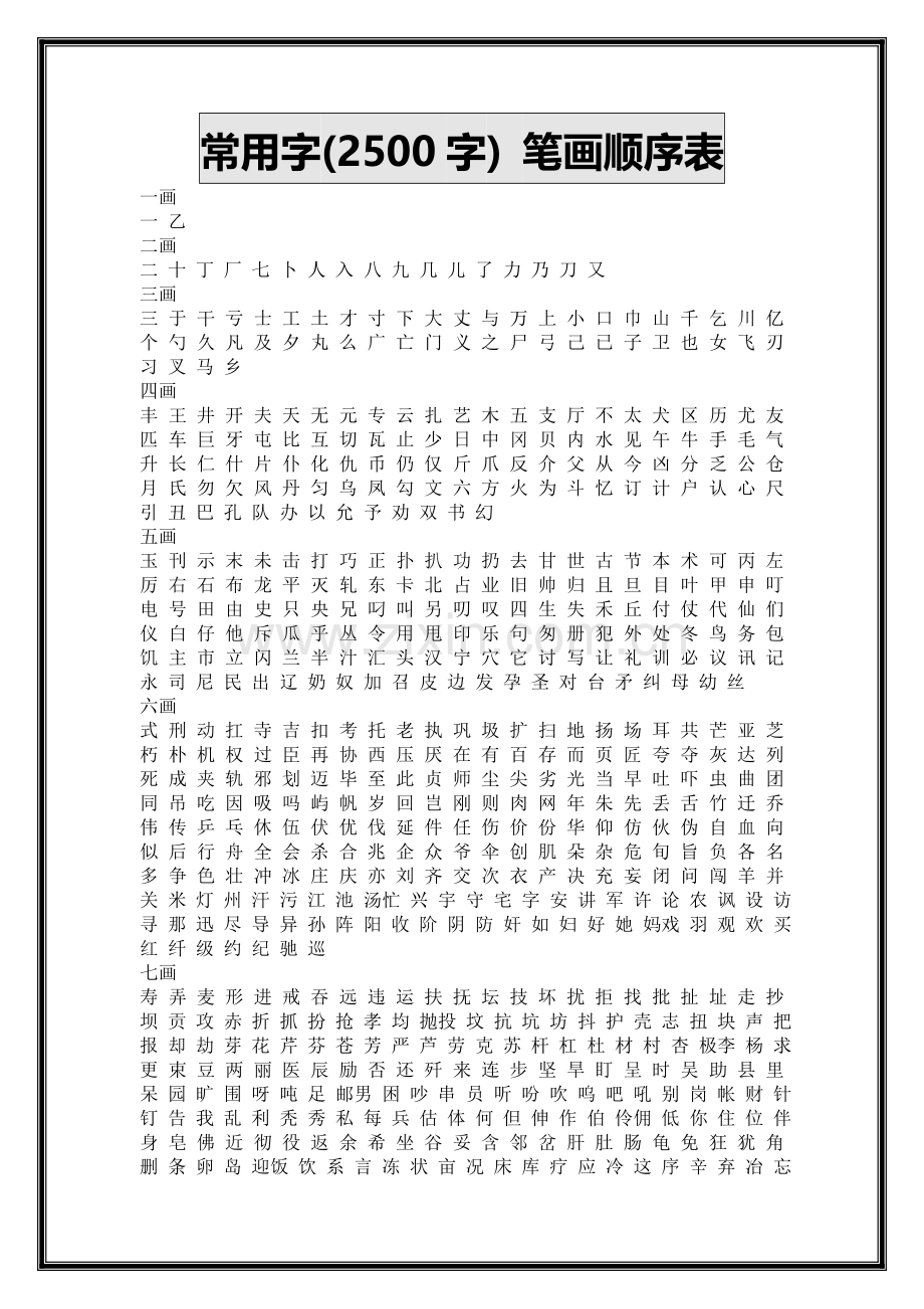 常用字-笔画顺序表(3500字大全).doc_第2页