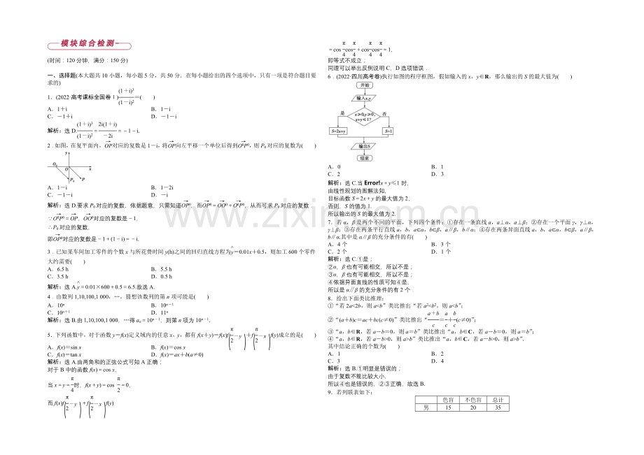 2020-2021学年高二下学期数学(人教版选修1-2)模块综合检测-Word版含答案.docx_第1页